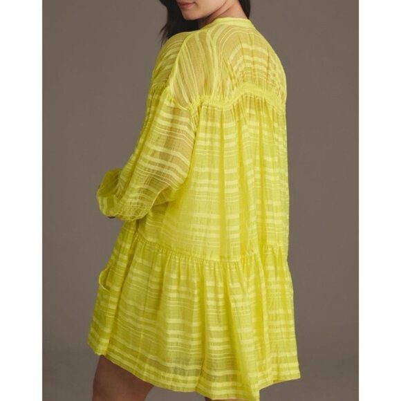 Anthropologie Long-Sleeve Yellow Zip-Front Mini Dress Size S Oversized - Picture 4 of 9